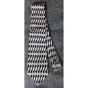 Tie 70s 80s 90s Y2K Mens Nubio Silk Black Gray Ivory 3.75 Wide 60 Long